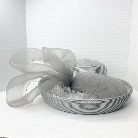 Vintage Glory II Womens Gray Straw Hat with Mesh Detail Derby Church Wedding main image 13